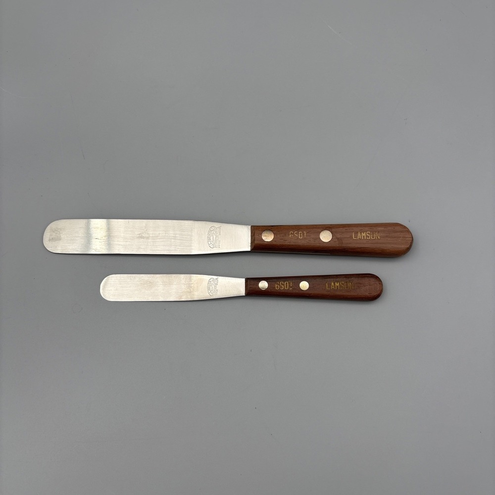 Vintage Stainless Steel LOT of 2 Frosting‎ Spatula Lamson 6S01 Wooden Handle